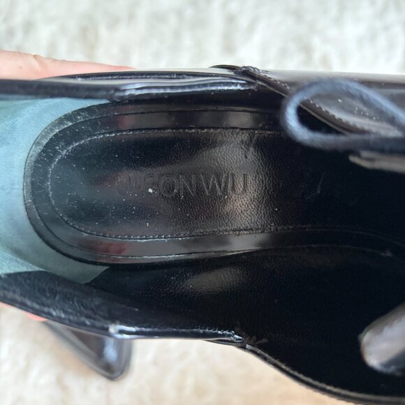 Jason Wu Black Patent Leather Lace-Up Heels Silver Hardware Chunky Heel 7.5 - Picture 5 of 7